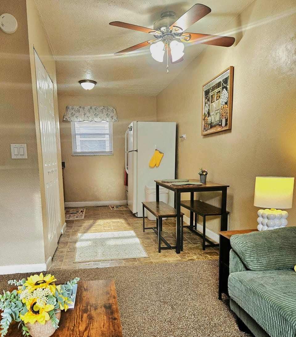 Warm and well-lit, this space feels like home away from home.