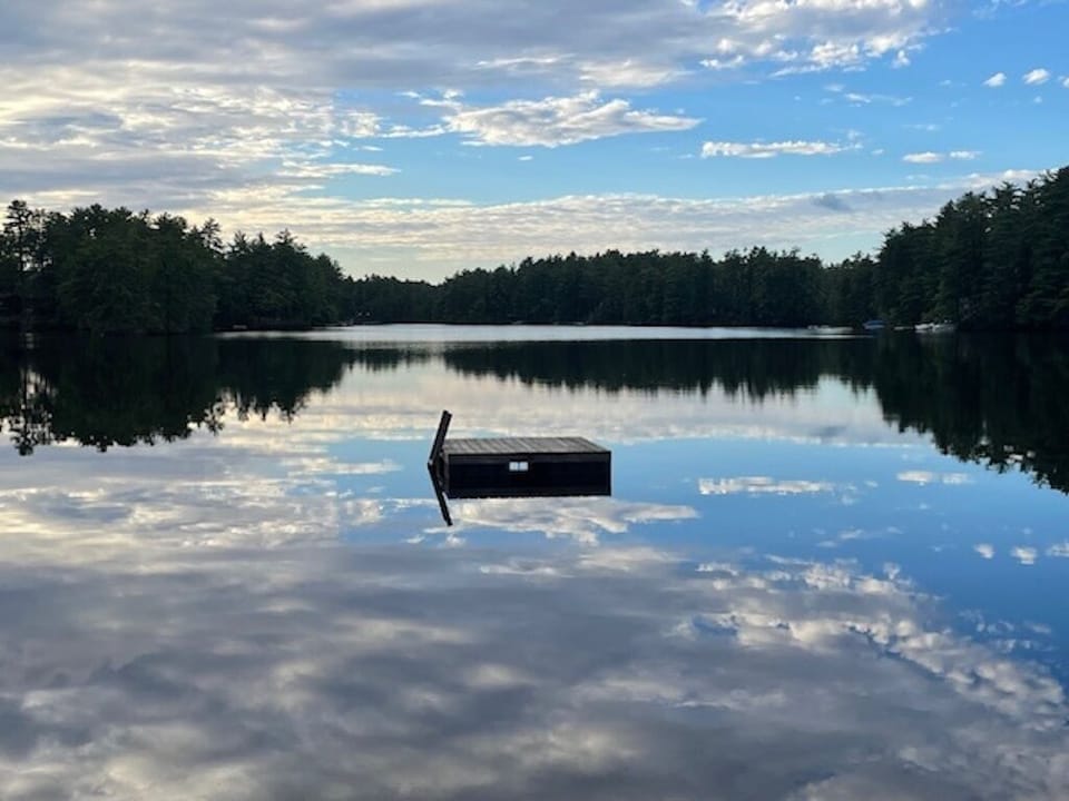 A quiet sunset and view of the floating swim dock