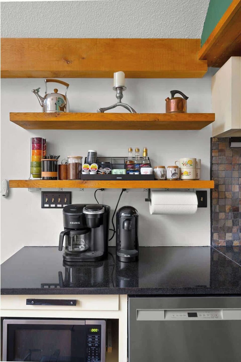 Coffee station with both Keurig and Nespresso options—perfect for starting your mornings right.