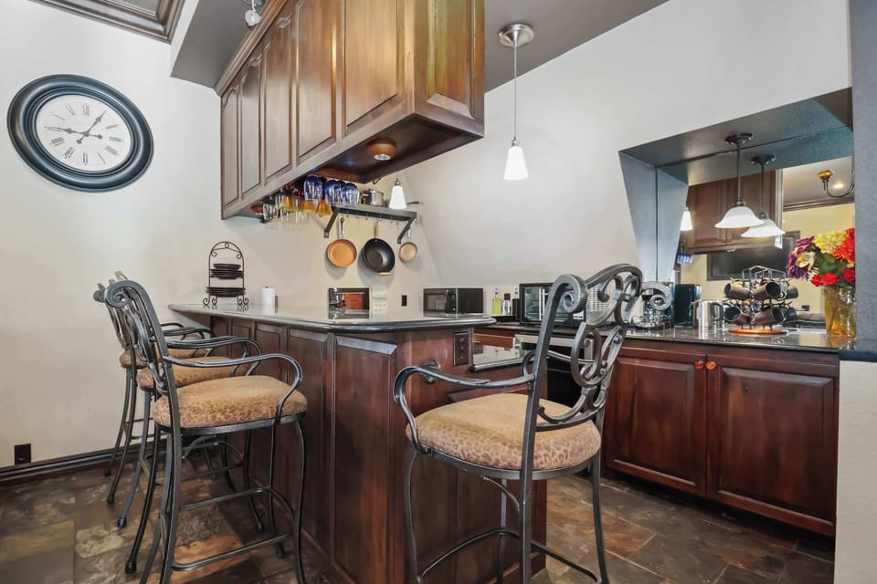 Fully stocked kitchen.