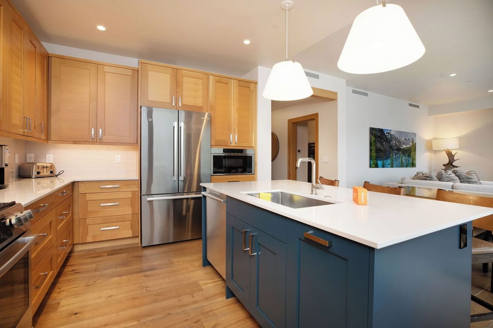 Generous counter space and bar seating make this kitchen perfect for entertaining