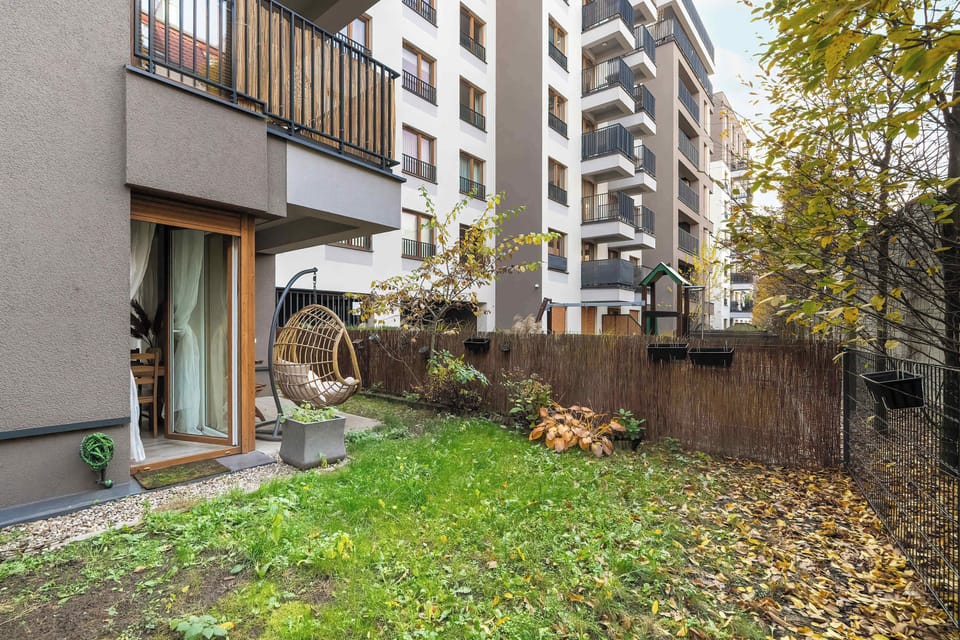 The garden provides a perfect spot for enjoying the fresh air.