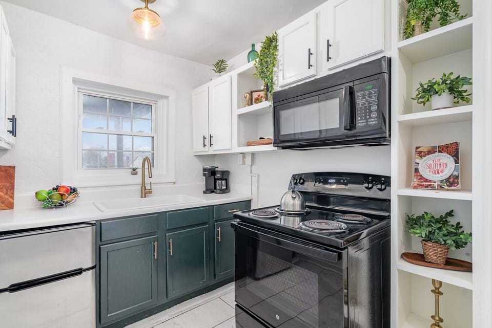 Well appointed kitchenette with all the essentials for cooking your favorite meals and both drip and Keurig coffee makers.