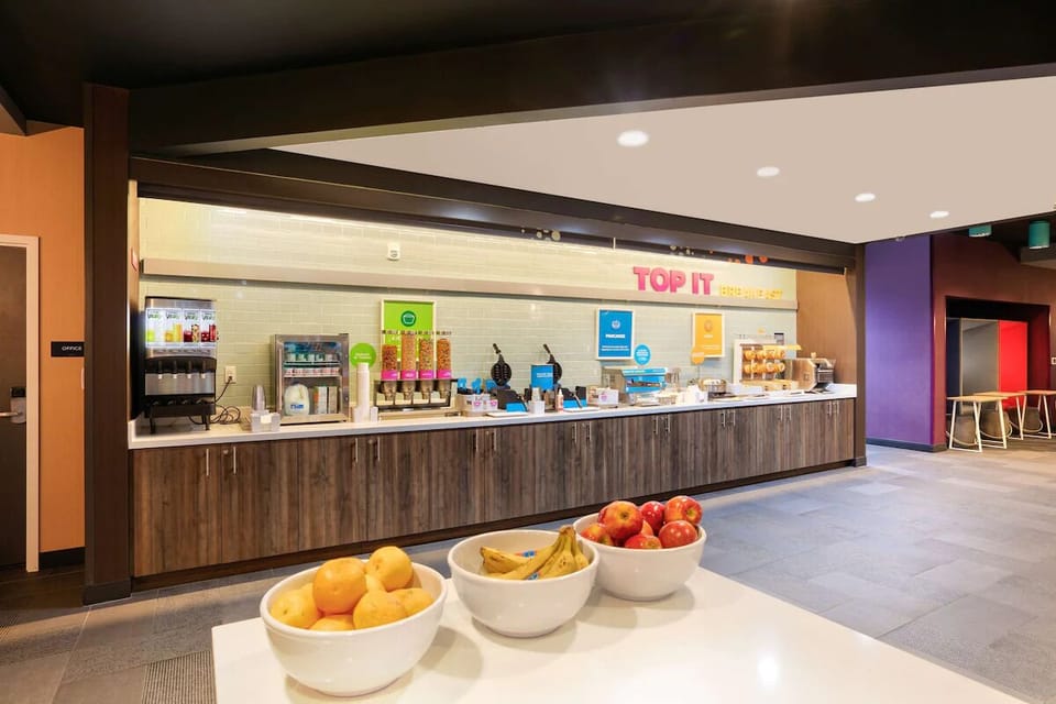 Start your morning with easy, bright breakfast seating and coffee.