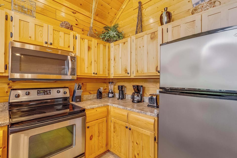 Rustic charm create the perfect cooking haven in the mountains!