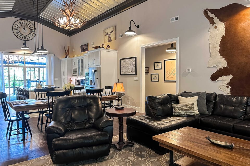 Bright space with rustic charm, sleek furniture, and a warm atmosphere!