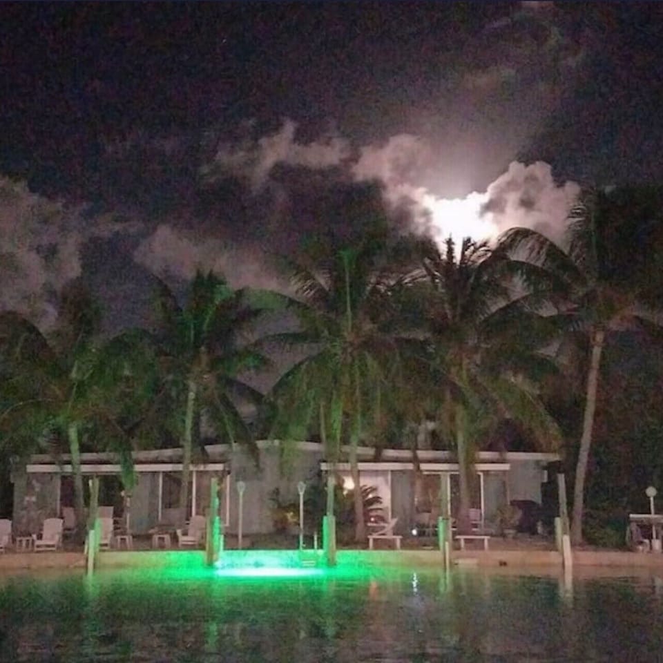 Night view of the dock with the underwater fish light, fun to watch the fish!