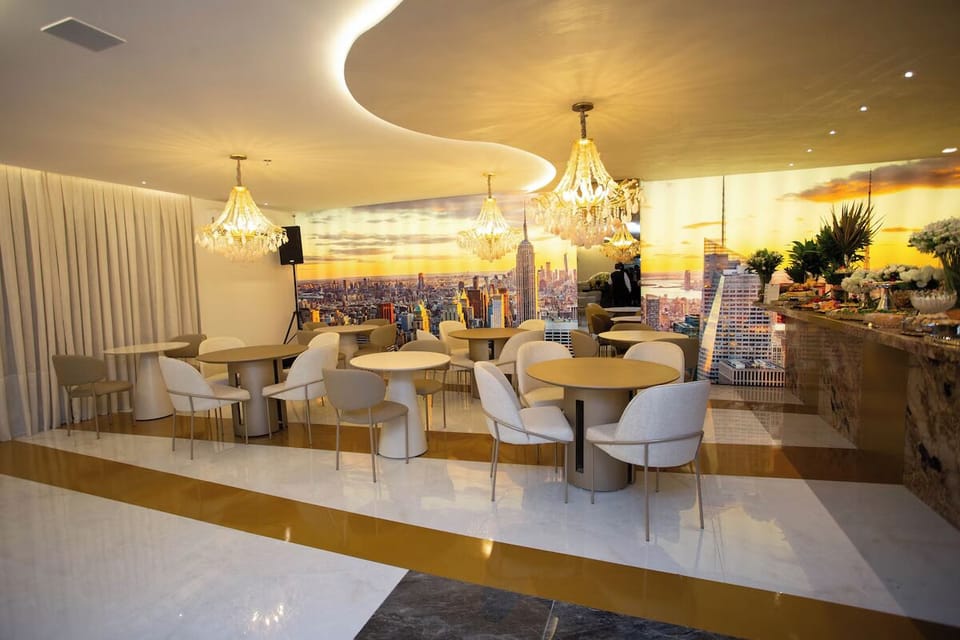 Sip coffee and socialize in a chic, luminous restaurant lounge.