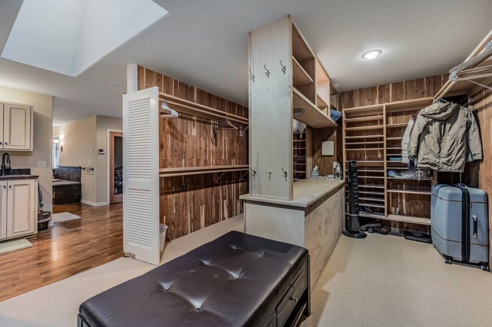 Walk in closet in the master bedroom. 