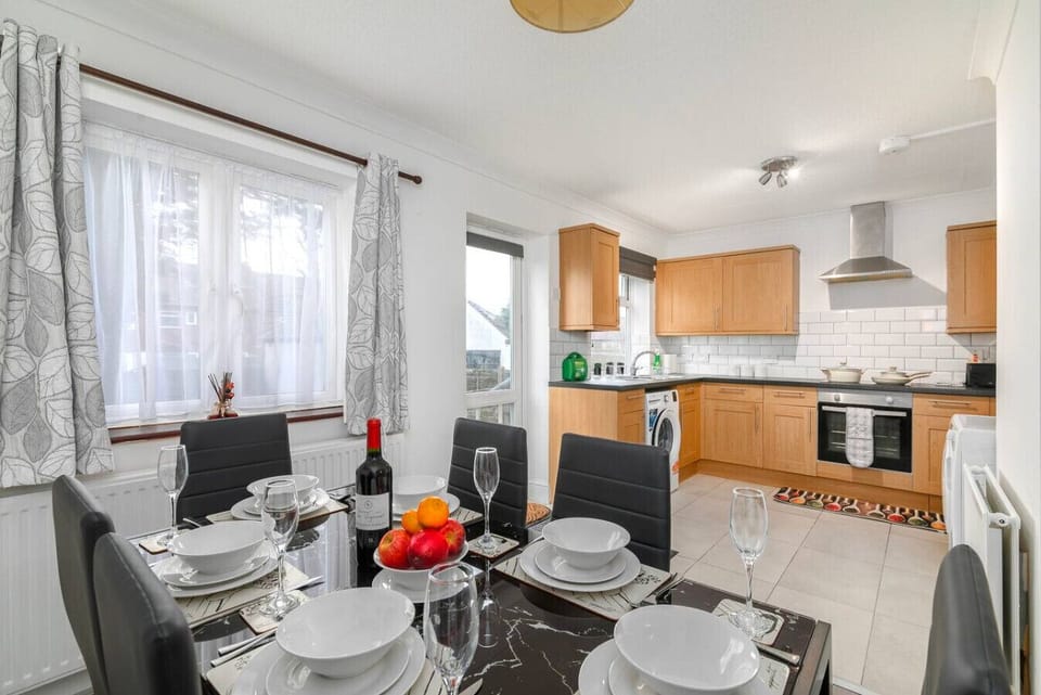 Bright dining area set for a group meal