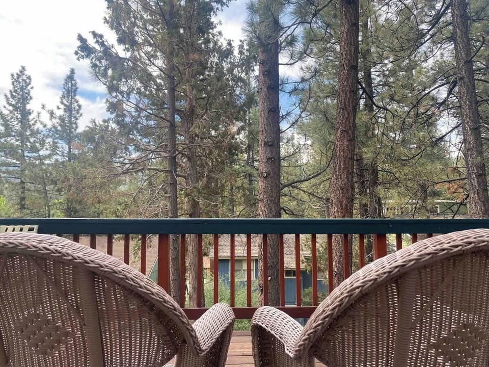 View from the top deck. Peaceful birdsong, mountain views, surrounded by trees.