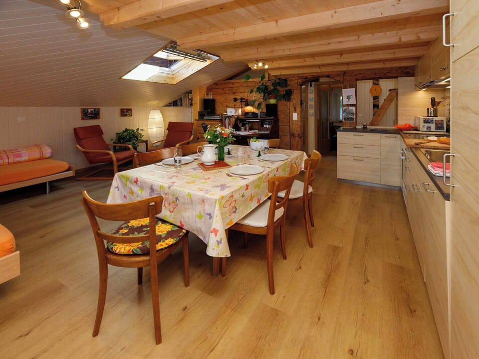 Furniture, Flooring, Interior Design, Wood, Floor, Ceiling, Chair, Kitchen & Dining Room Table, Table, Wood Flooring