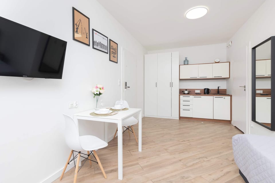 Living area with table.