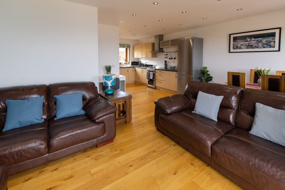 Living area and open plan kitchen
