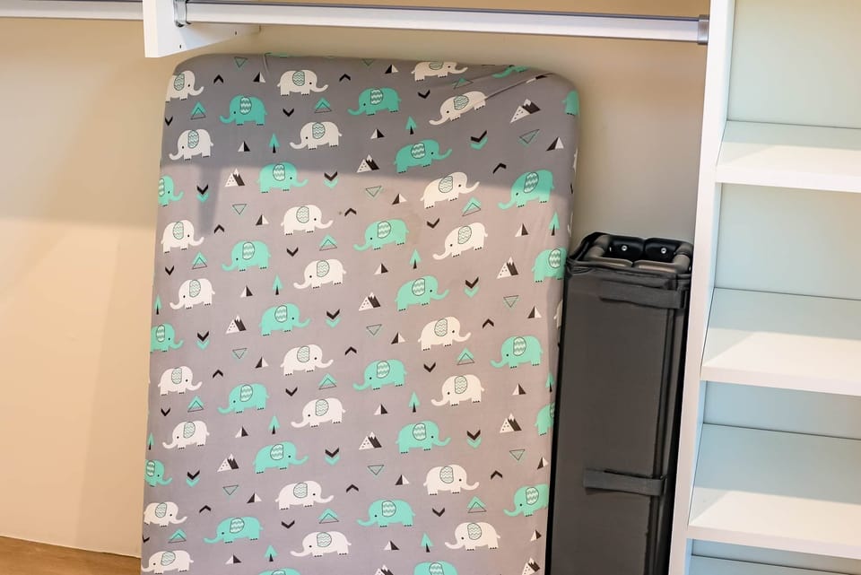 Pack n Play located in the primary closet