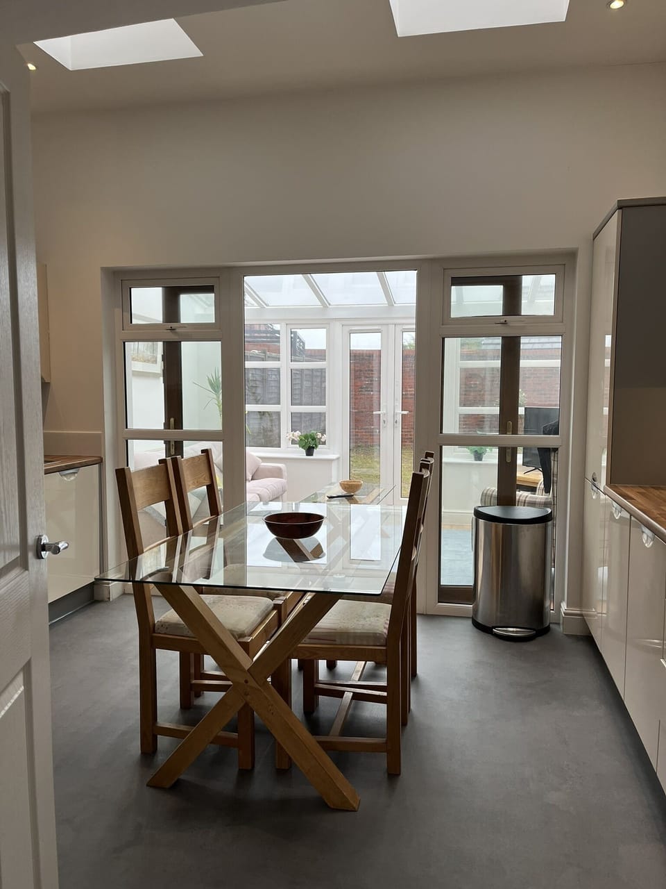 Kitchen, dining area leading to the lounge conservatory