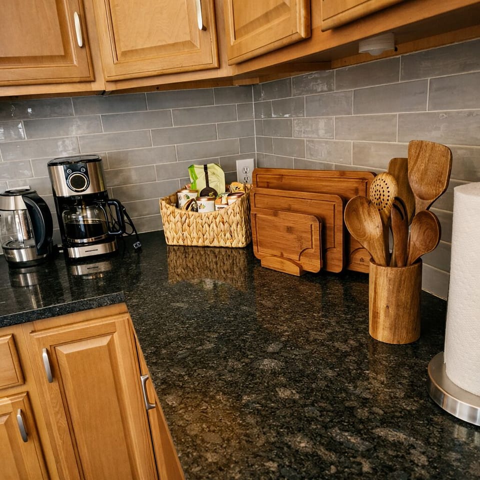 Coffee bar and kitchen essentials ready for your stay
