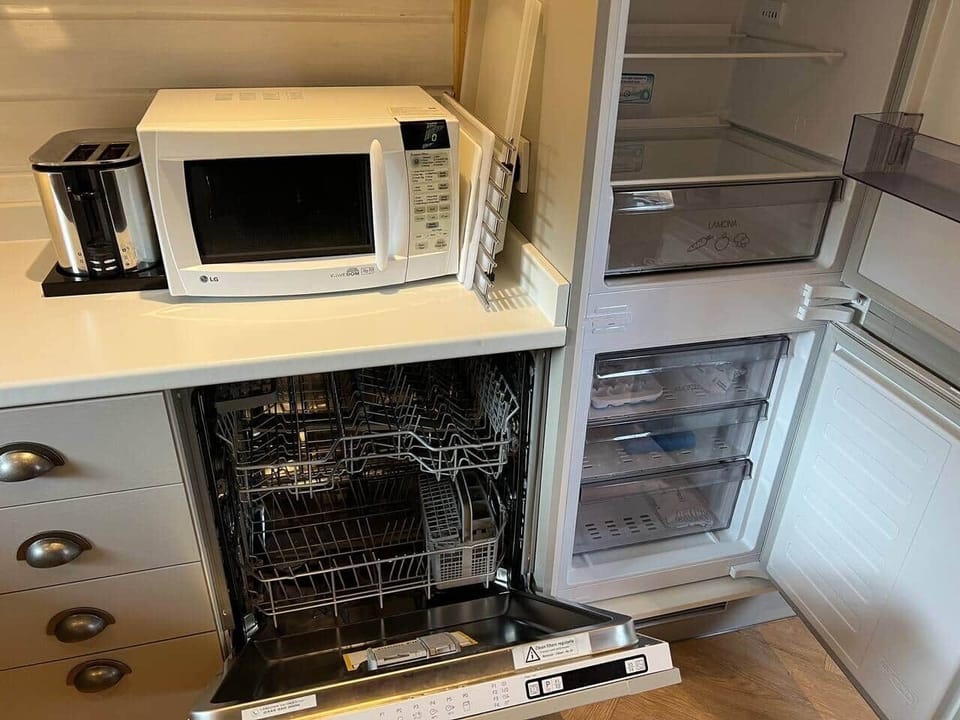 Microwave oven, dishwasher, fridge and freezer, toaster