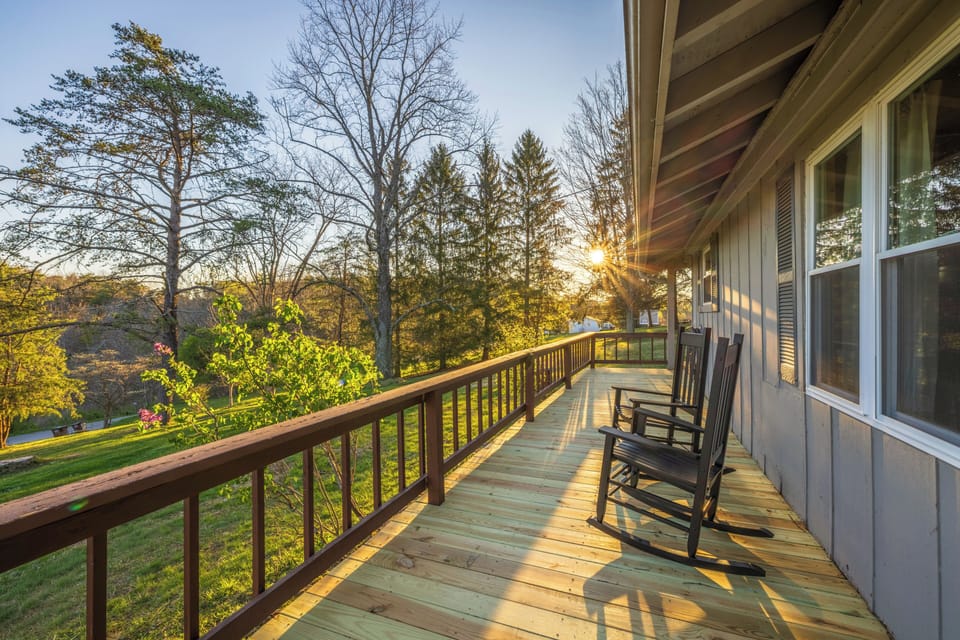 Sit back in a rocking chair on the wide, spacious deck.