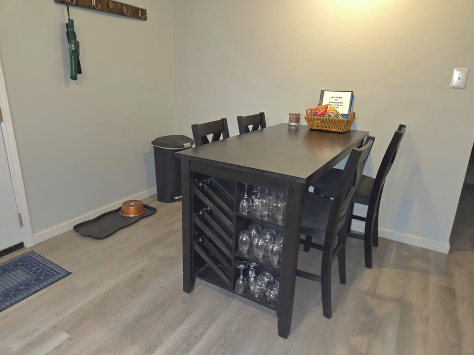 Table & Chairs with wine glass shelves