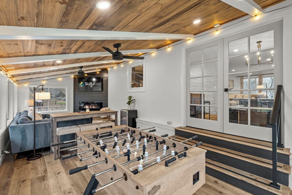 Enclosed porch perfect for games and lounging