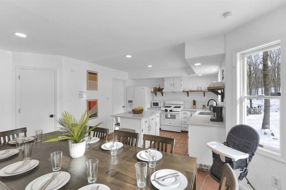 Family-friendly dining with a high chair ready for little ones.