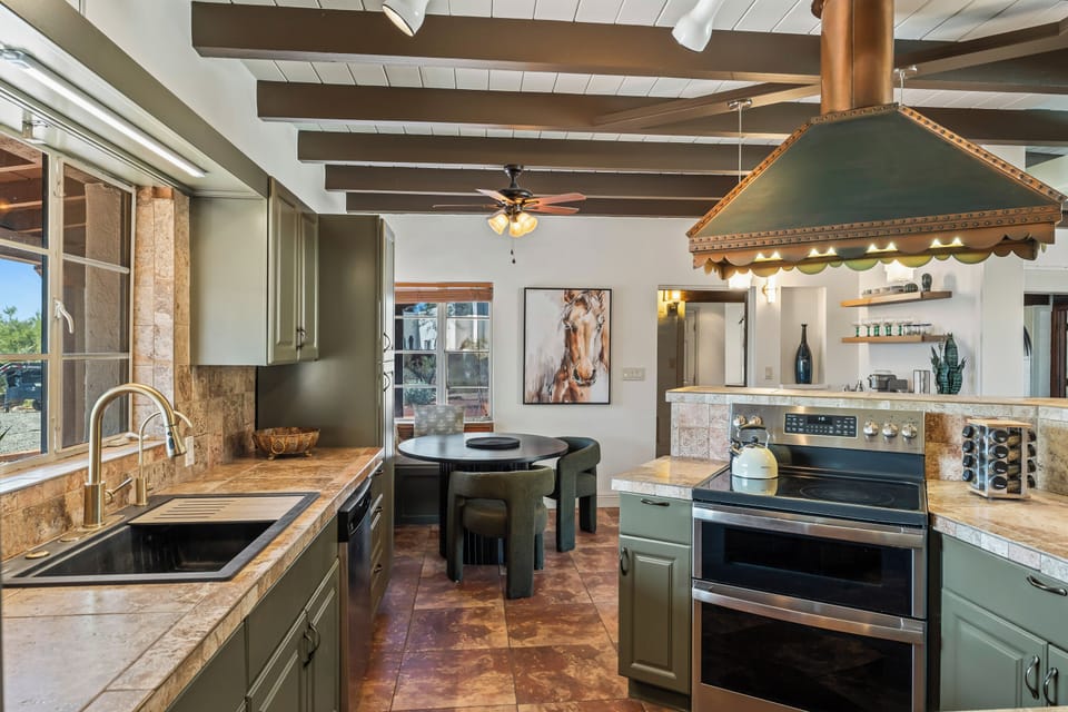 The fully stocked kitchen is perfect for making meals at home.