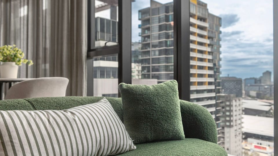 Comfortable lounge seating with impressive high-rise views.