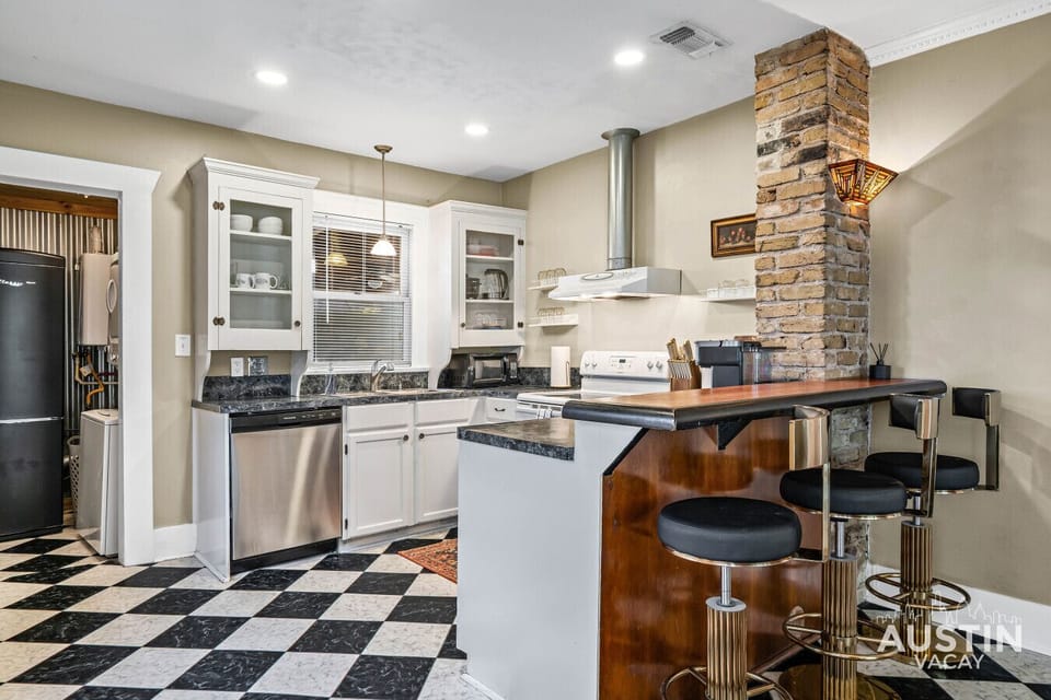 Sip & sizzle: bar stools ready for pancakes or midnight margaritas.
