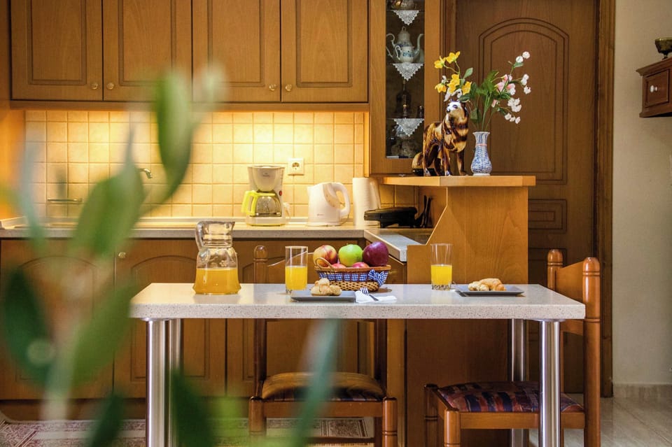 Charming dining area with warm lighting, perfect for home-cooked meals after exploring.