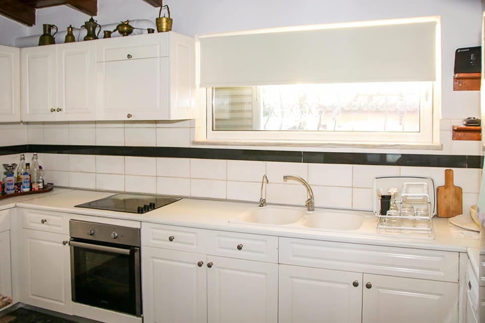 Clean and practical kitchen setup, highlighting the sink area, cabinetry, and bright natural lighting