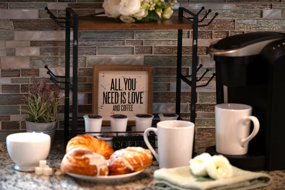 Start your day right — fresh coffee, sweet pastries, and all the cozy cabin vibes you need.