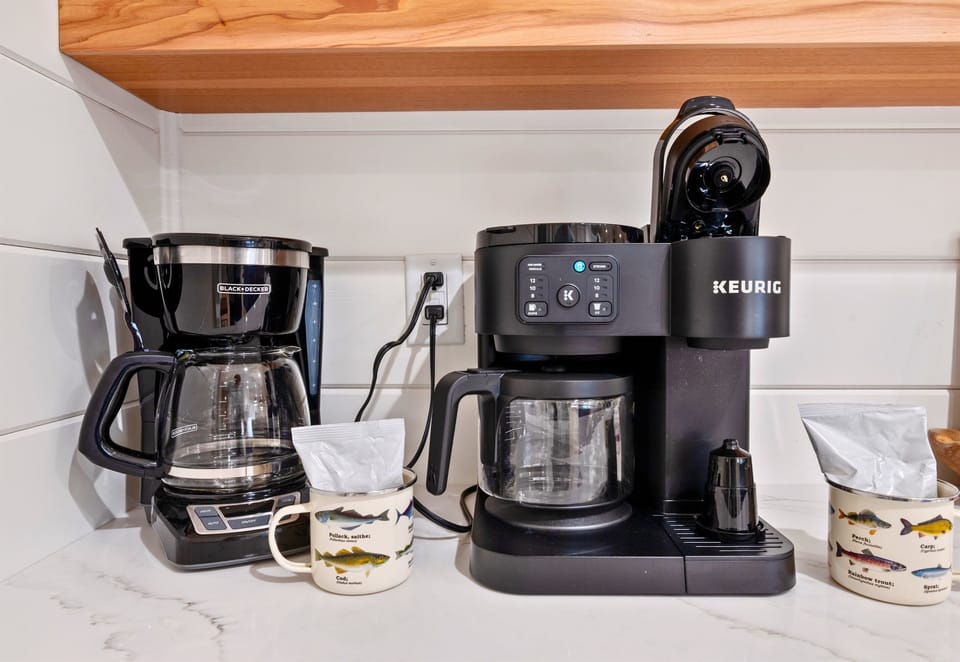 Coffee station with both drip and Keurig options.