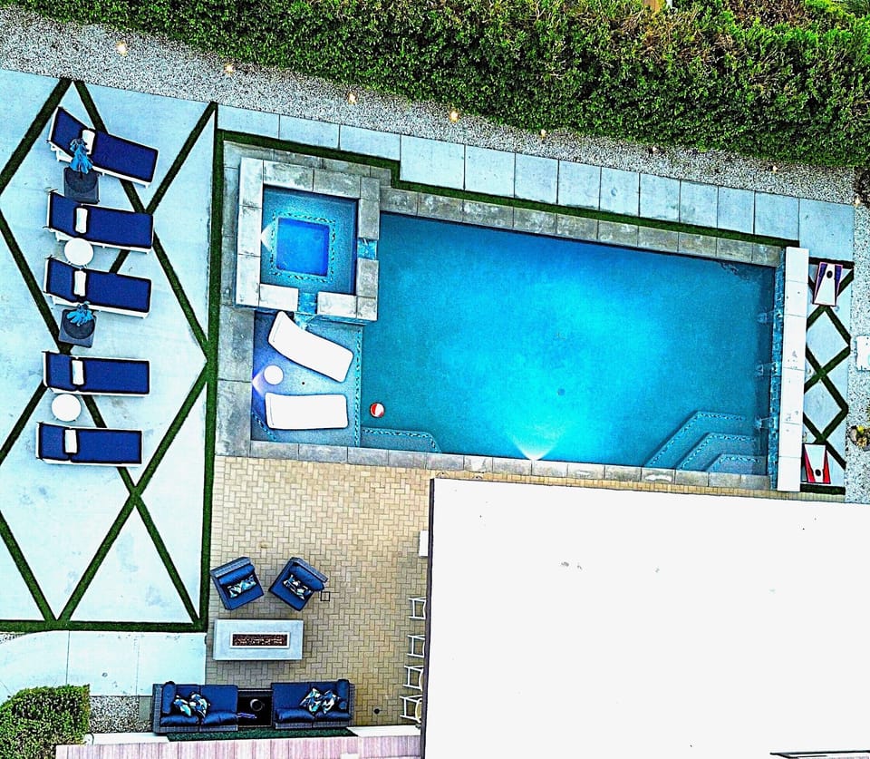 Aerial view of backyard