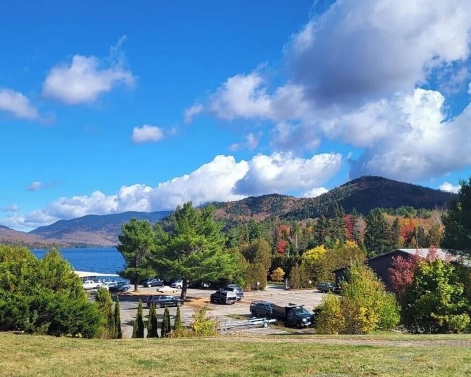 Another view of the lake and mountains, note the harbor just below us!