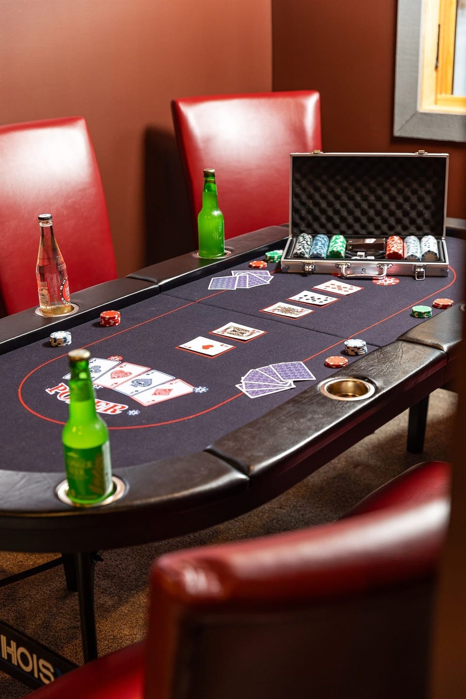 Poker table and set for eight.