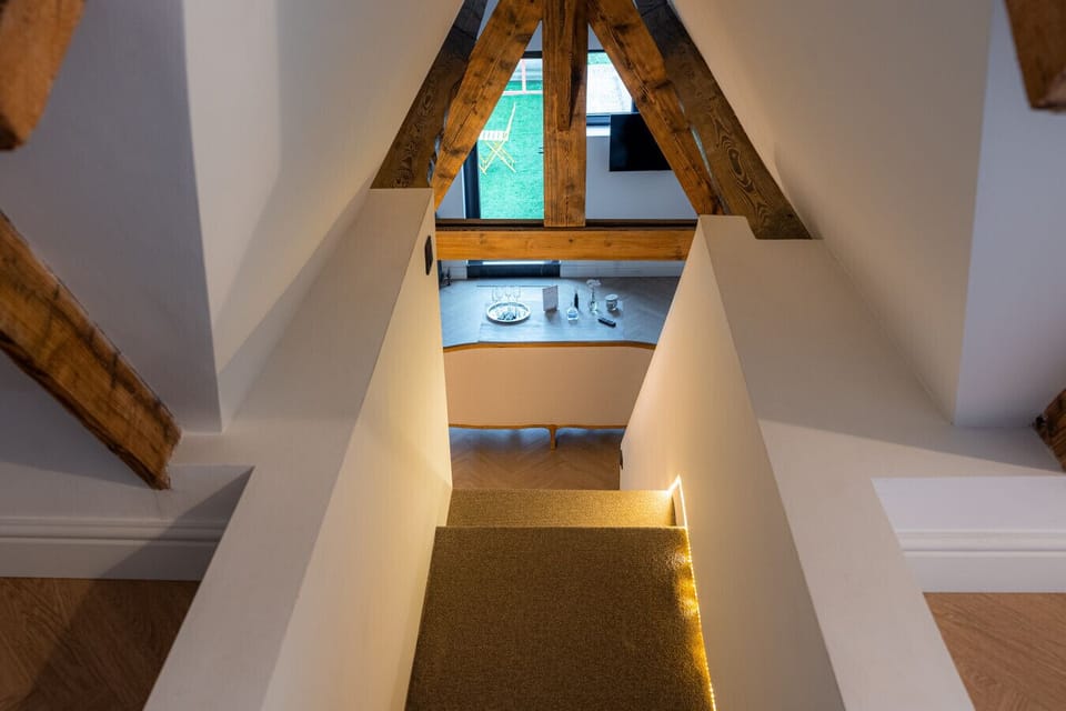 Living space with bedrooms upstairs