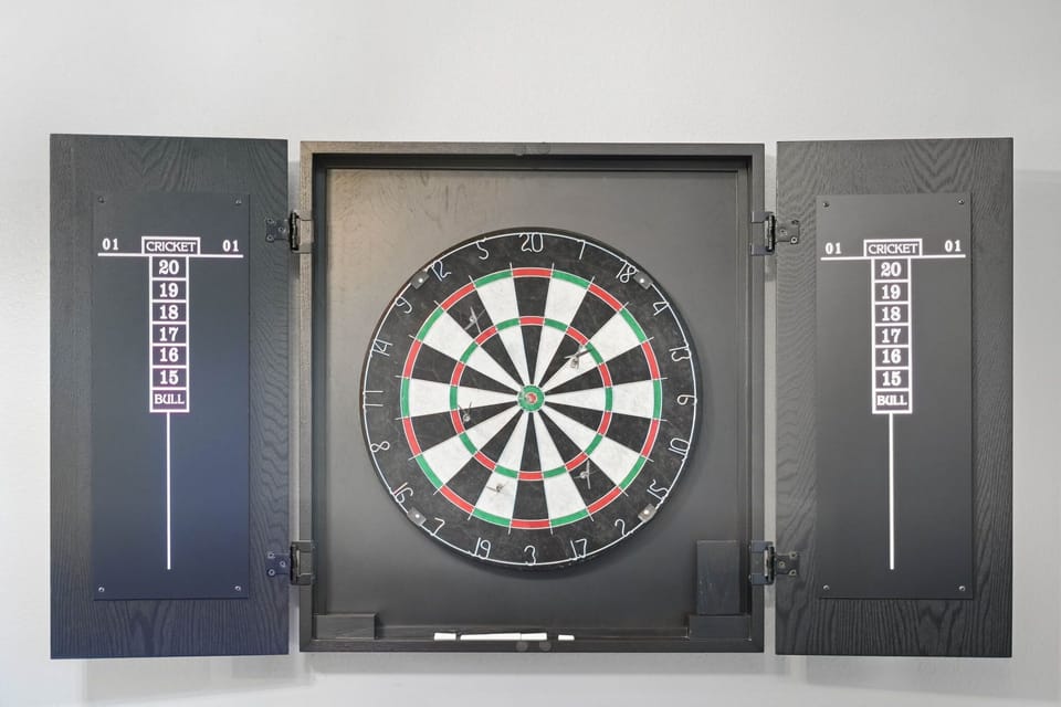 Aim, throw, celebrate! Our darts setup is perfect for friendly competition, epic bullseyes, and maybe just a few playful bragging rights.