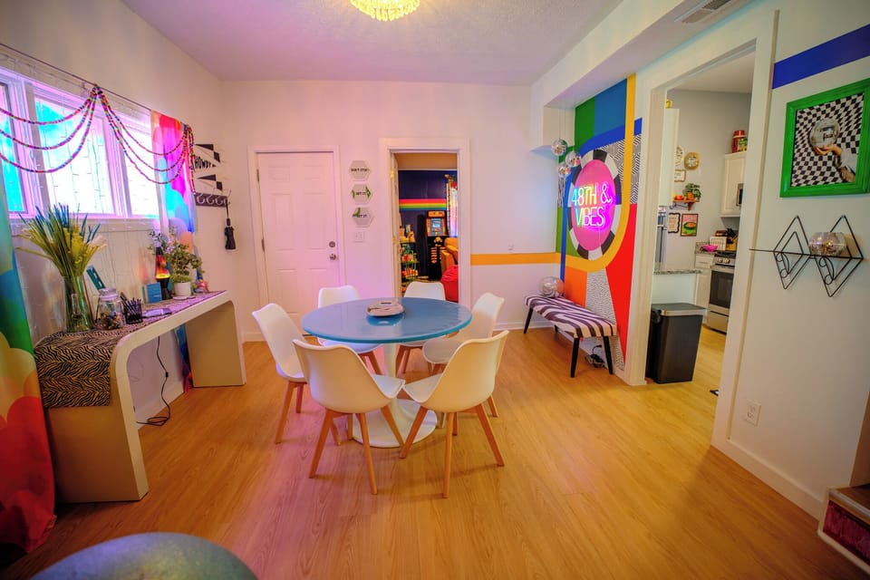 Disco Dining Room: Bench Seating and Photo Mural Wall