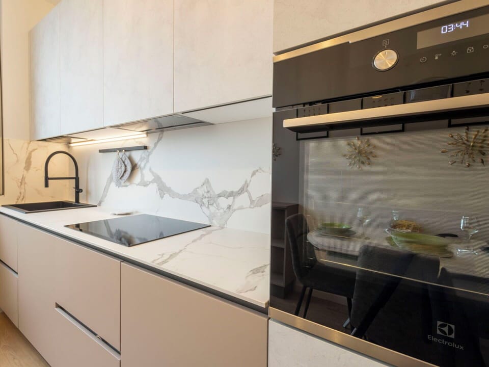 Kitchen, Countertop, Kitchen Appliance, Interior Design, Cabinetry, Flooring, Home Appliance, Major Appliance, Floor, Kitchen Stove