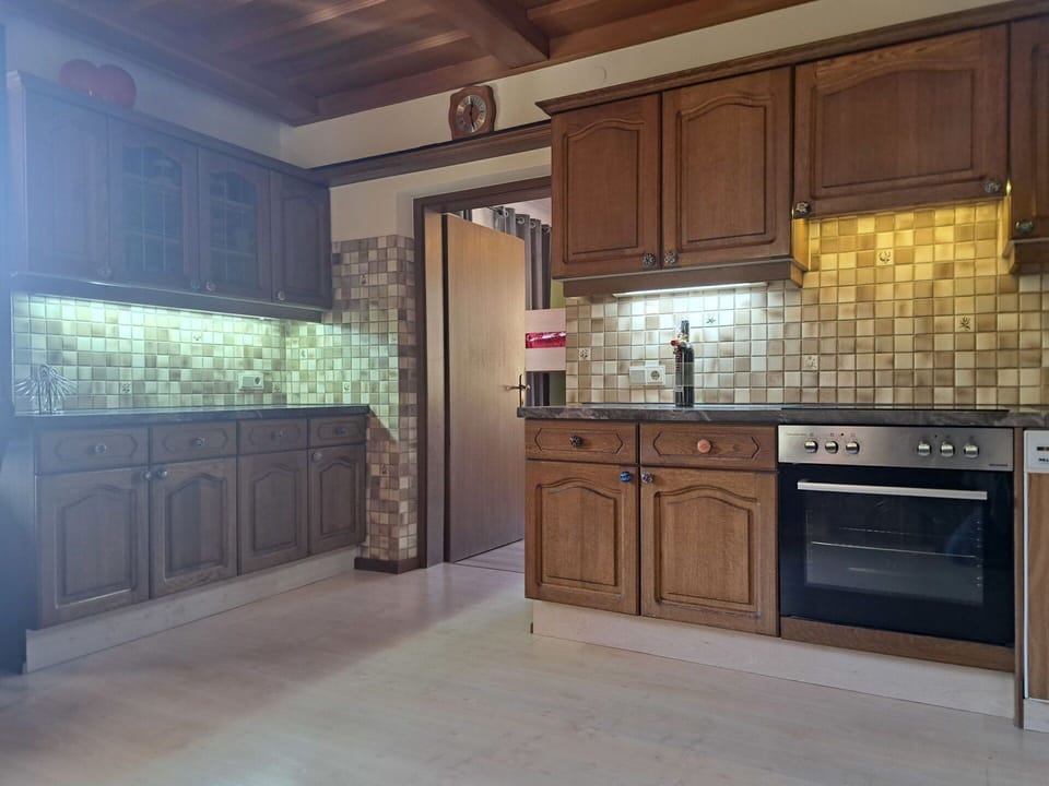 Kitchen, Cabinetry, Countertop, Flooring, Wood, Interior Design, Kitchen Appliance, Floor, Major Appliance, Cupboard