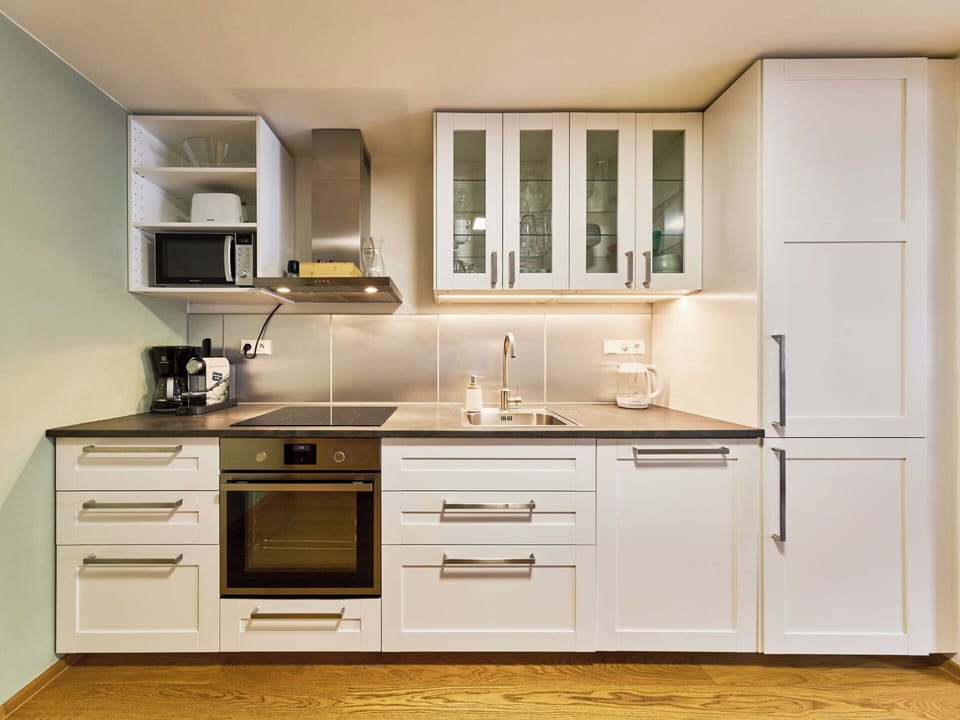 Kitchen, Kitchen Appliance, Cabinetry, Countertop, Major Appliance, Furniture, Wood, Interior Design, Flooring, Cupboard