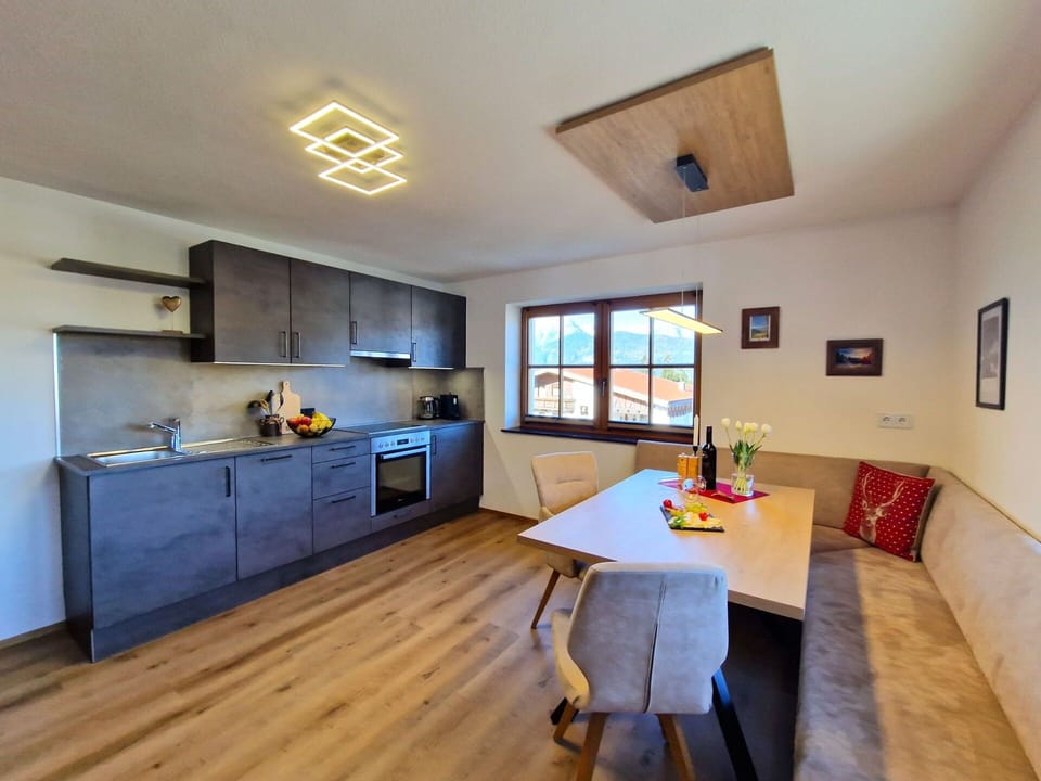 Interior Design, Flooring, Wood, Ceiling, Floor, Furniture, Room, Kitchen & Dining Room Table, Wood Flooring, Light Fixture