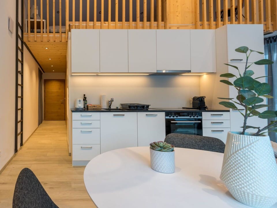 Interior Design, Flooring, Furniture, Wood, Floor, Ceiling, Room, Lighting, Apartment, Kitchen
