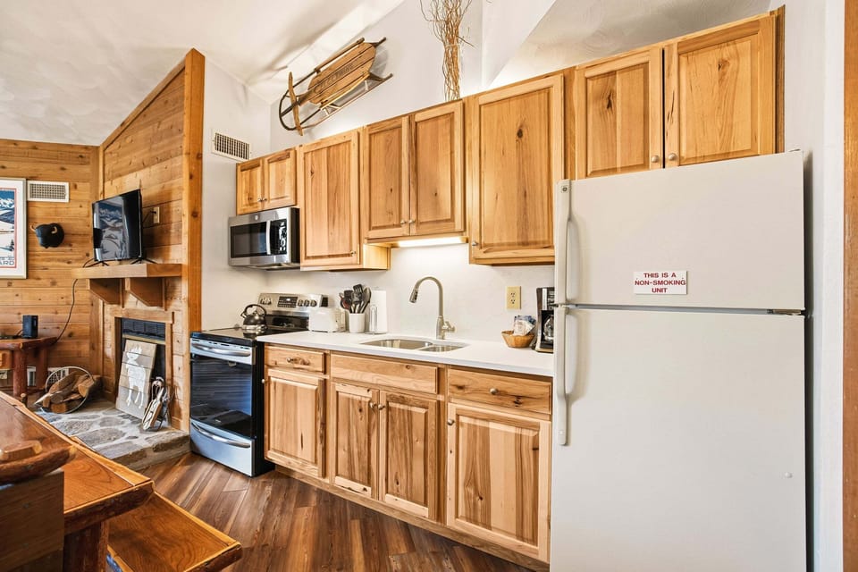 Indoors, Hardwood, Appliance, Refrigerator, Stained Wood