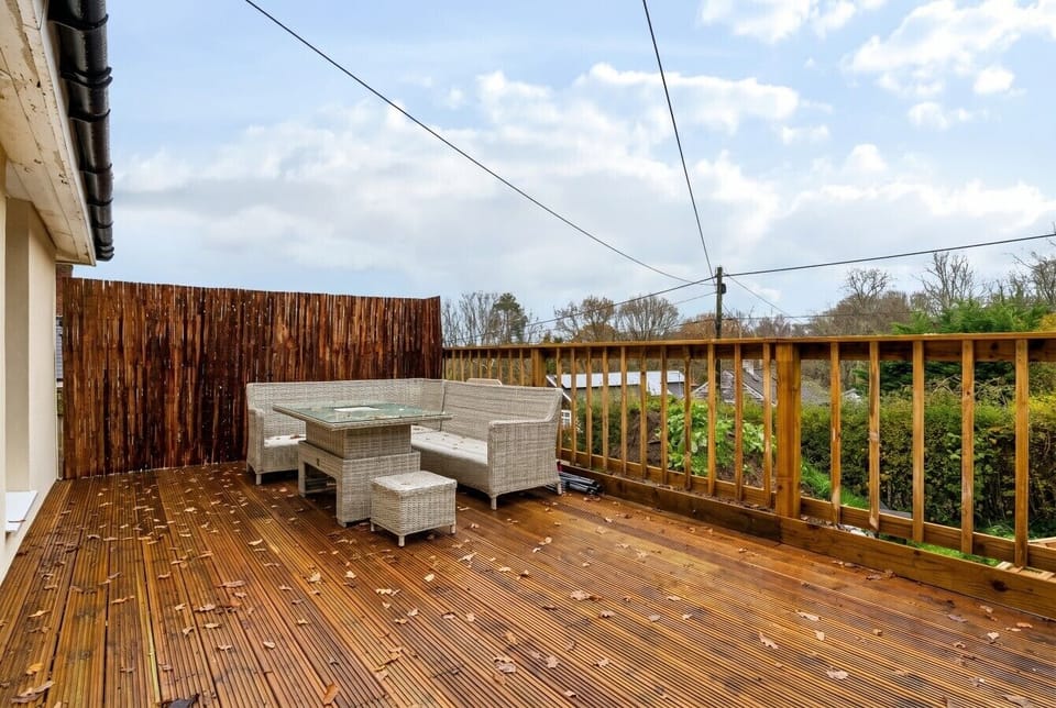 Front decking with comfy seating and open countryside views.