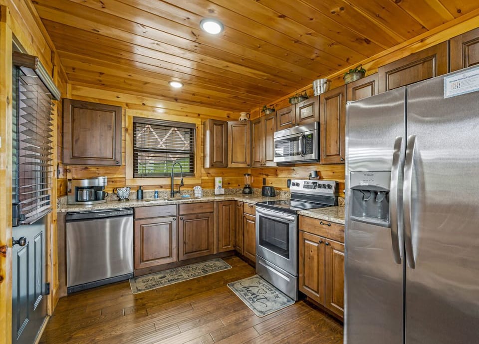 Fully stocked kitchen. 