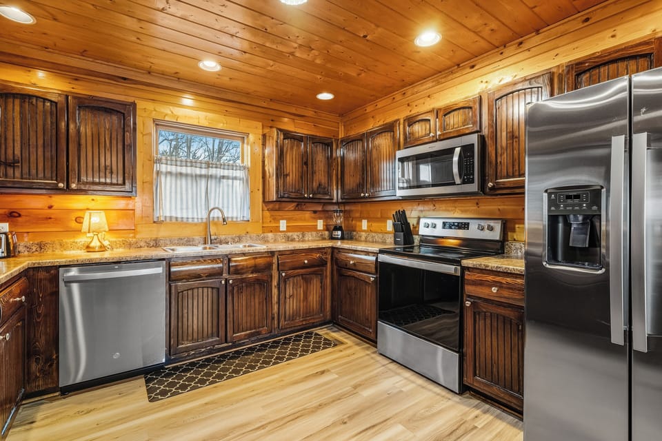 Fully equipped kitchen with everything you need for group meals.