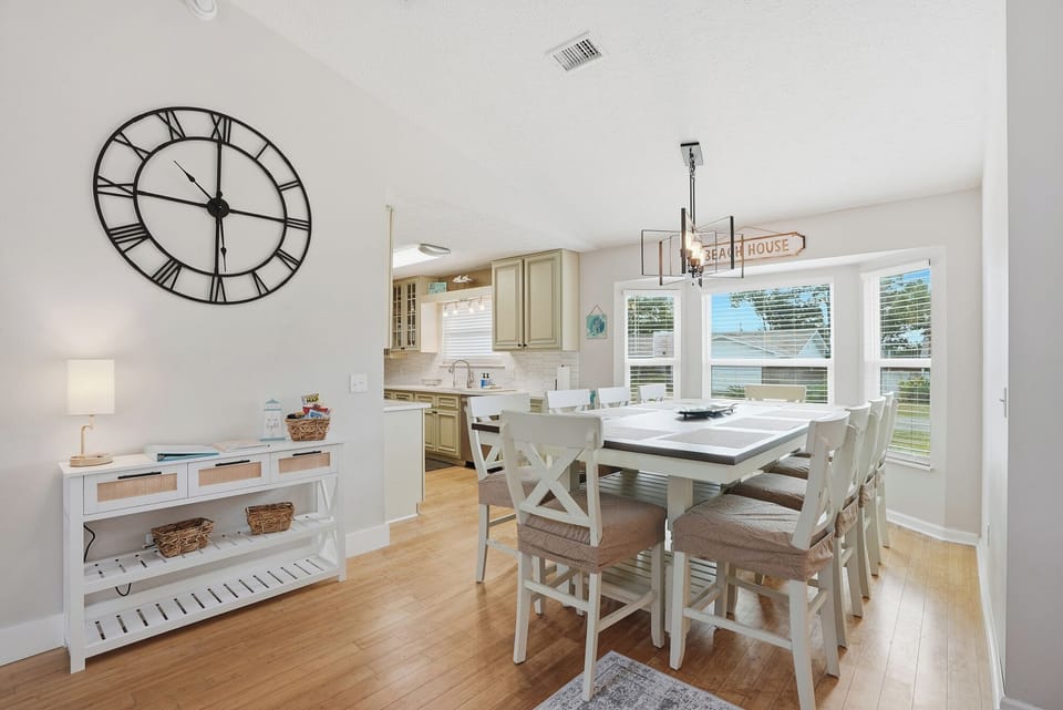 Spacious dining table seating up to 10