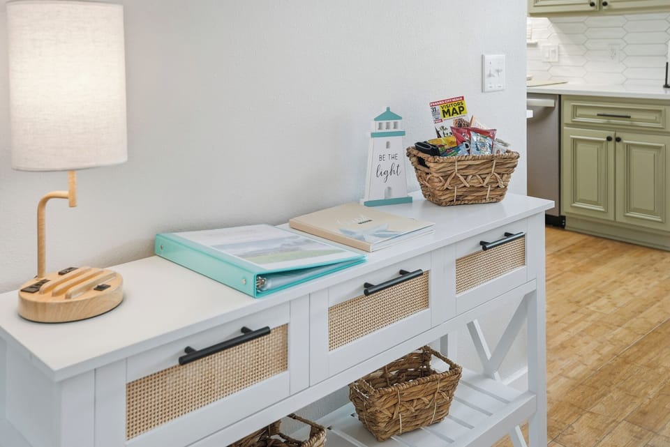 Welcome table with guest book and binder full of useful information!